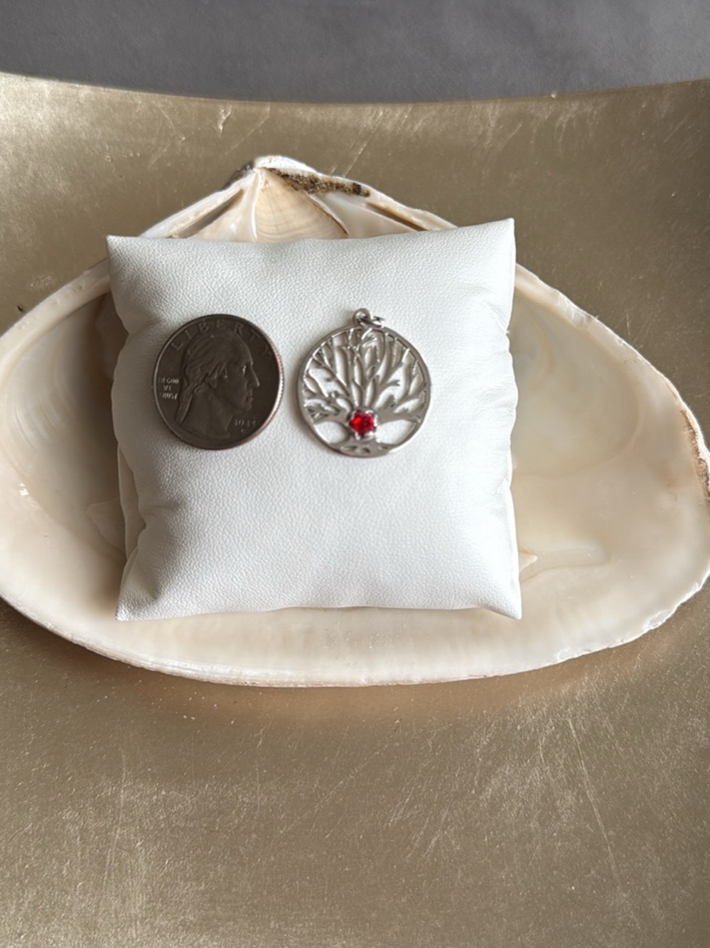 Sterling Silver Tree of Life Pendant with Red Gem